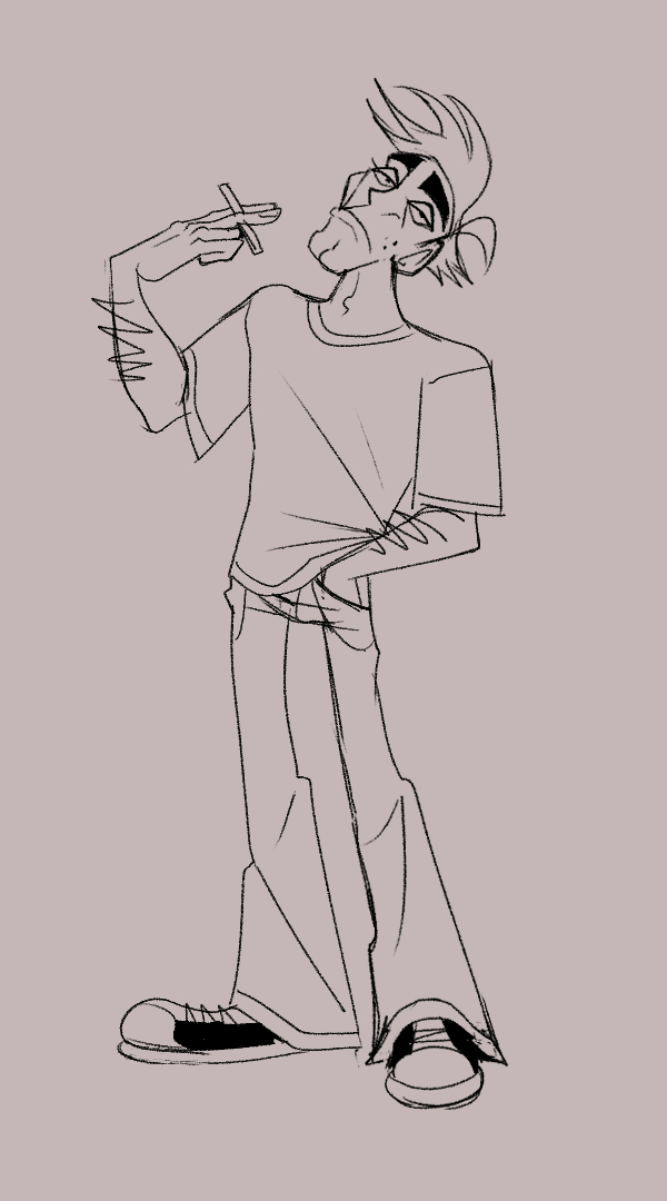 Sketch of Jack standing around, appearing tired